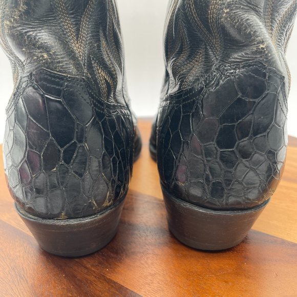 Vintage Custom Pre Ban Sea Turtle Mens 10D Black Western Cowboy Boots - Picture 6 of 13